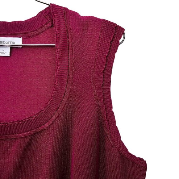 Liz Claiborne Sleeveless Scalloped Knit Raspberry Tank Top - Picture 3 of 5